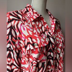 Notations Funky Women's Retro Patterned Button-down Top Blouse Size L